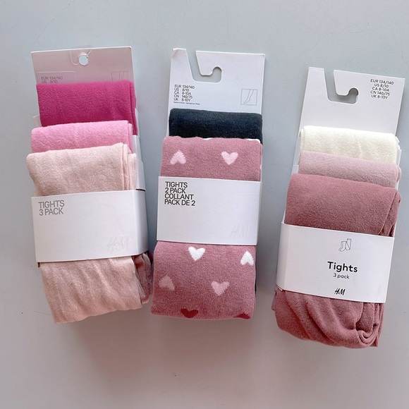 H&M Other - NWT 3 packs of H&M Girls Size 8/10 Tights - pinks, cream, deep gray and hearts!